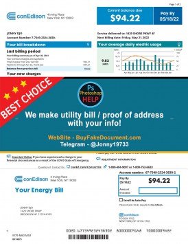 New Utility Bill ConEdison for Electricity Sample